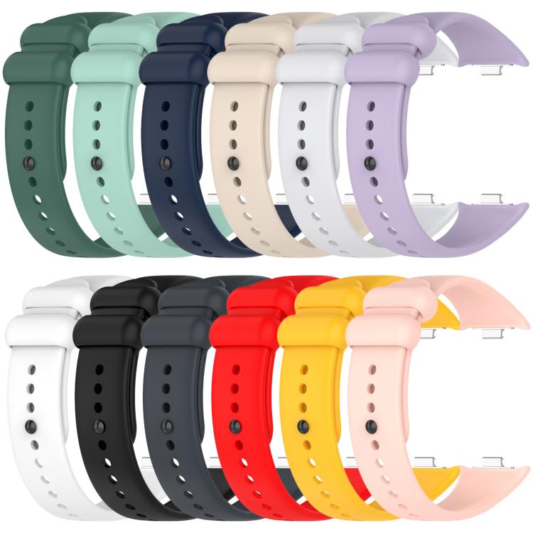 Silicone watch bands in assorted colors, shown in two rows