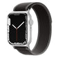 Dual-section black nylon watch band with charcoal stitching.