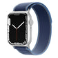 Dual-section blue nylon watch band with light contrast stitching.