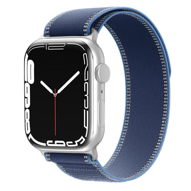 Dual-section blue nylon watch band with light contrast stitching.