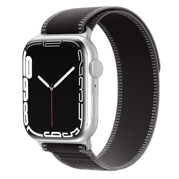Black dual-section nylon loop watch band with gray stitched edges
