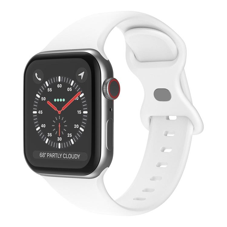 White silicone Apple Watch band with butterfly buckle
