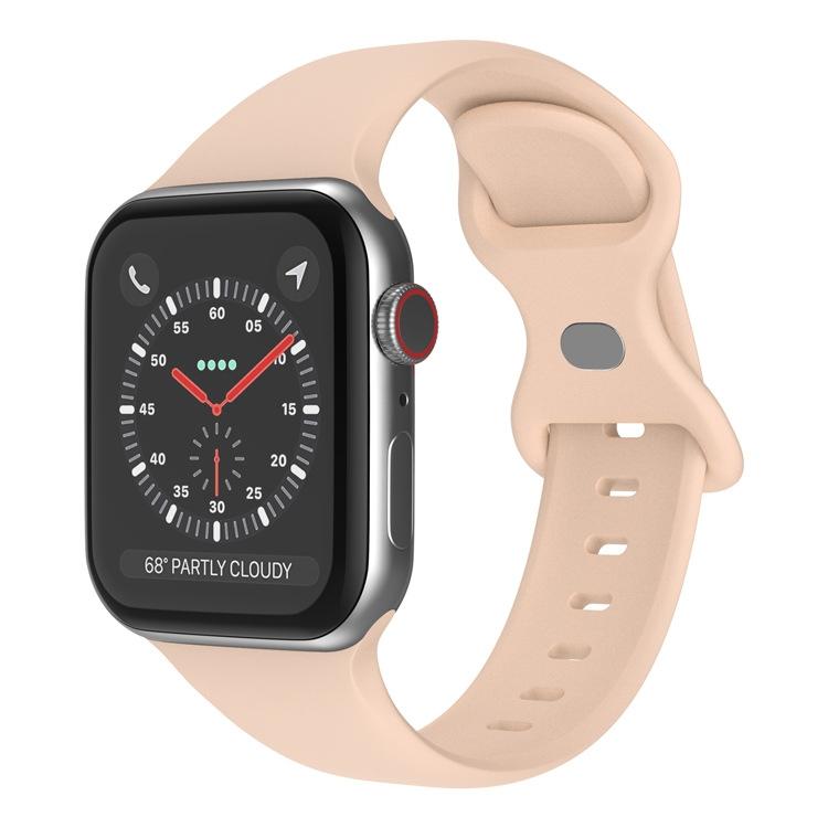 Pink sand silicone Apple Watch band with butterfly buckle