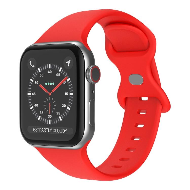 Red silicone Apple Watch band with butterfly buckle