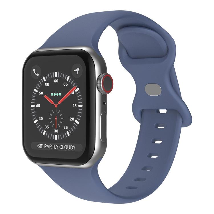 Blue silicone Apple Watch band with butterfly buckle