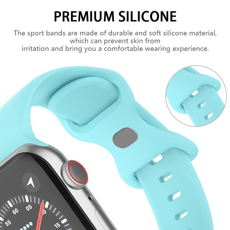 Turquoise silicone Apple Watch band with butterfly buckle and adjustable holes