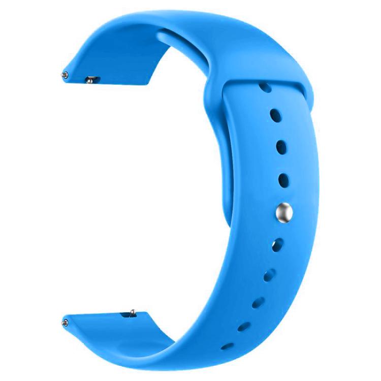 xDfind bright blue silicone watch band with adjustment holes and a metal pin buckle.