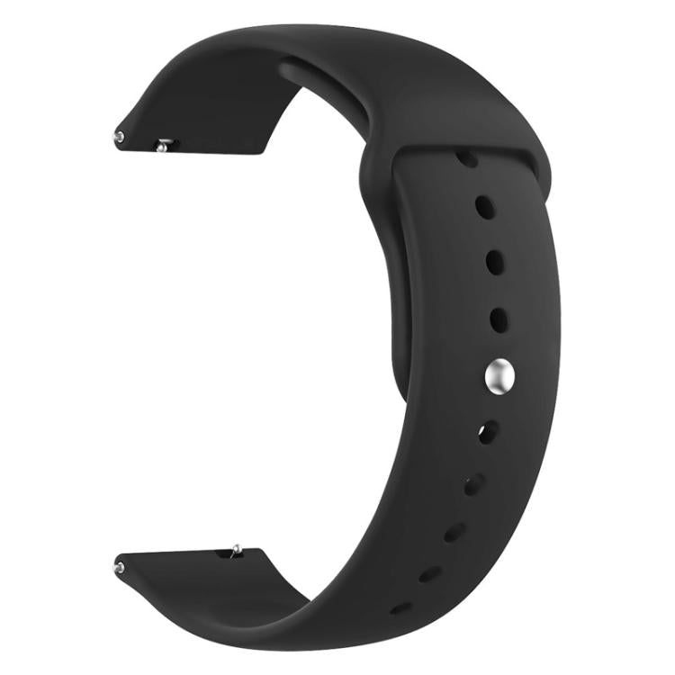 xDfind black silicone watch band with adjustment holes and a metal pin buckle.