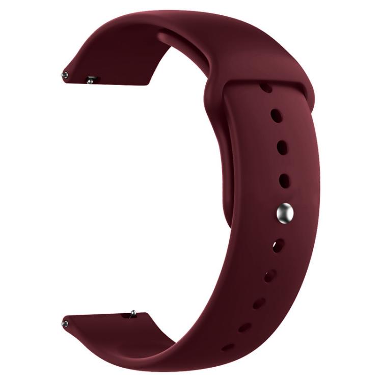 xDfind wine red silicone watch band with adjustment holes and a metal pin buckle.