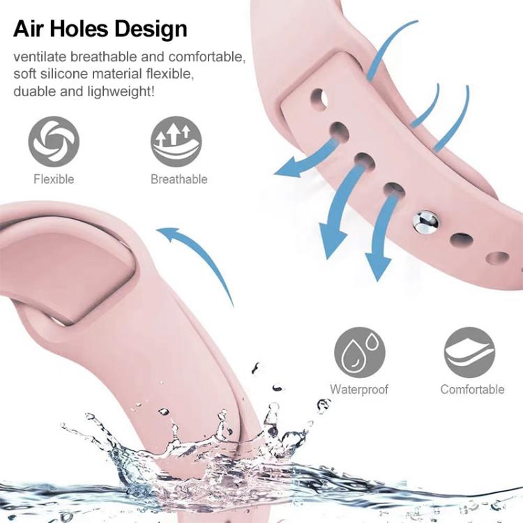 Pink silicone watch band with adjustment holes and buckle detail
