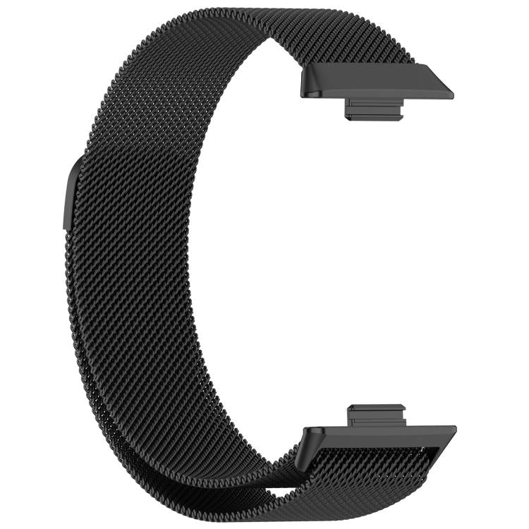 Black Milanese metal watch band with exposed watch connectors