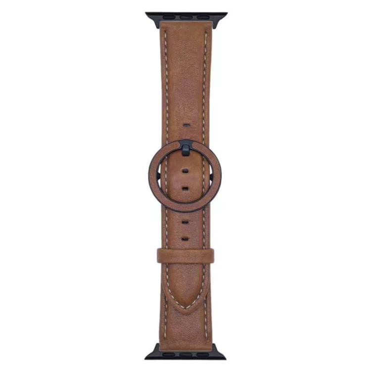 Tan brown leather Apple Watch band with round buckle and contrast stitching
