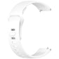 White silicone watch band with a reverse buckle and multiple adjustment holes.