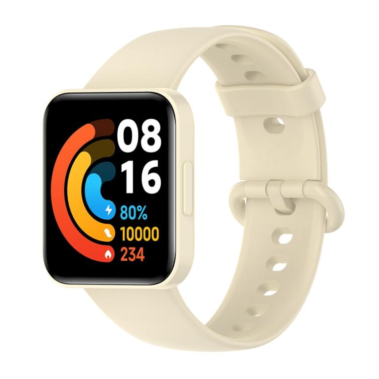 Cream silicone watch band with rectangular smartwatch and adjustable buckle