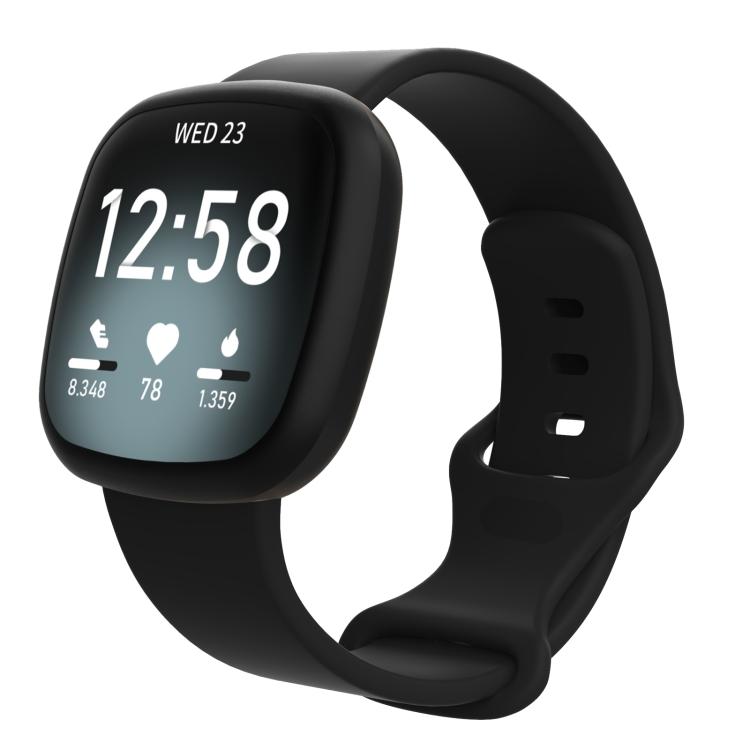 Black smartwatch band with a curved silicone strap and adjustment holes