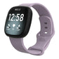 Light purple silicone watch band with a black square smartwatch, buckle holes and loop closure