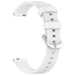 White silicone watch band with silver buckle and adjustment holes, shown from the buckle side.