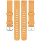 Orange silicone watch band components shown separately, with adjustment holes and silver buckles.