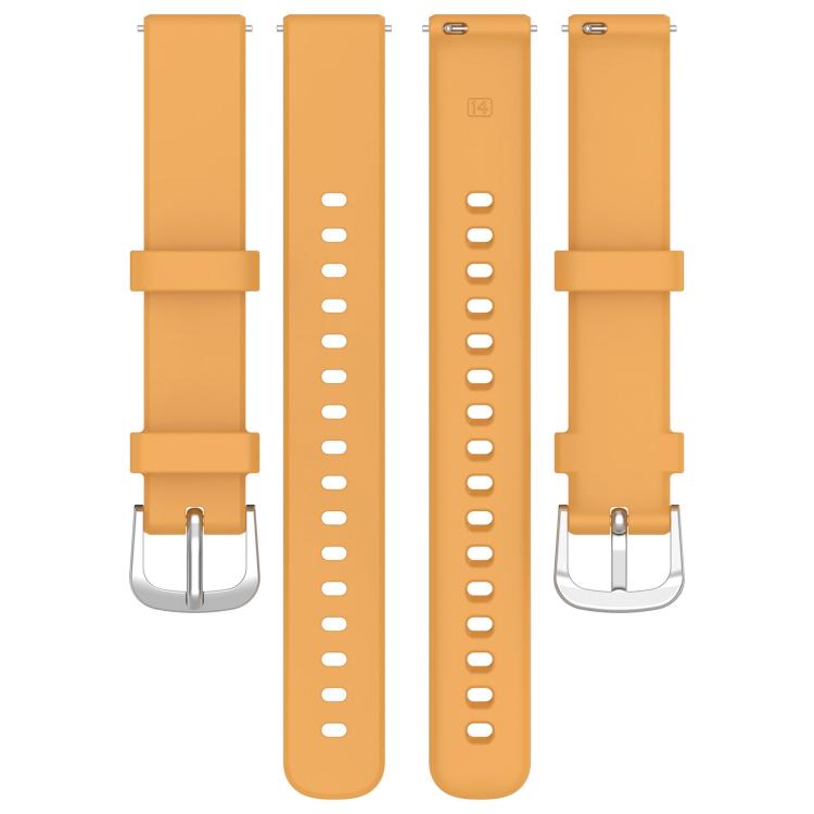 Orange silicone watch band components shown separately, with adjustment holes and silver buckles.