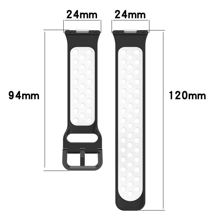 Two perforated silicone watch band sections, 24 mm wide and 94 mm and 120 mm long