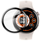 Clear screen protector shown beside a smartwatch with a black and orange dial