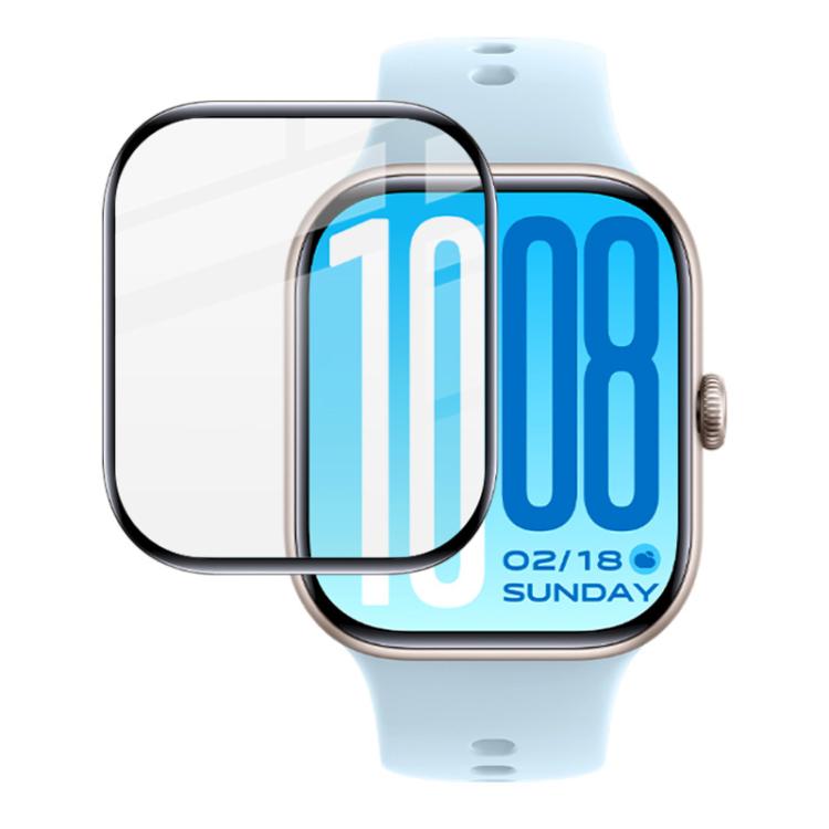 Clear watch screen protector shown beside a smartwatch with a light blue band