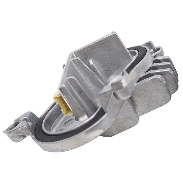 Left LED daytime running light module with front lens and wiring connector