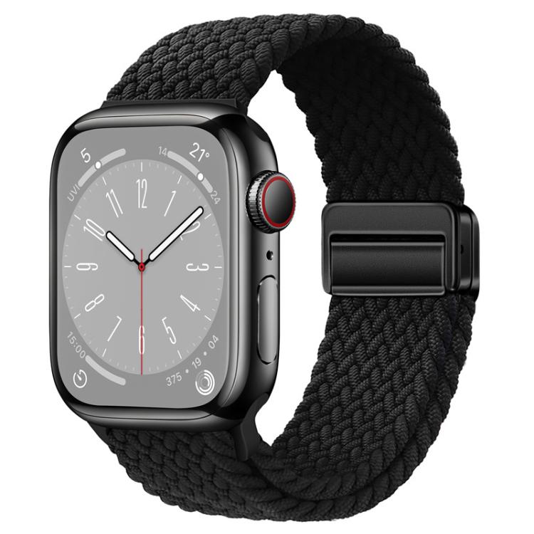 Woven watch band with magnetic buckle in black