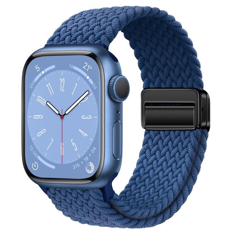 Woven watch band with magnetic buckle in navy blue