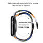 Multicolor woven watch band shown on a watch, with adjustable fit for 155–190 mm wrists.
