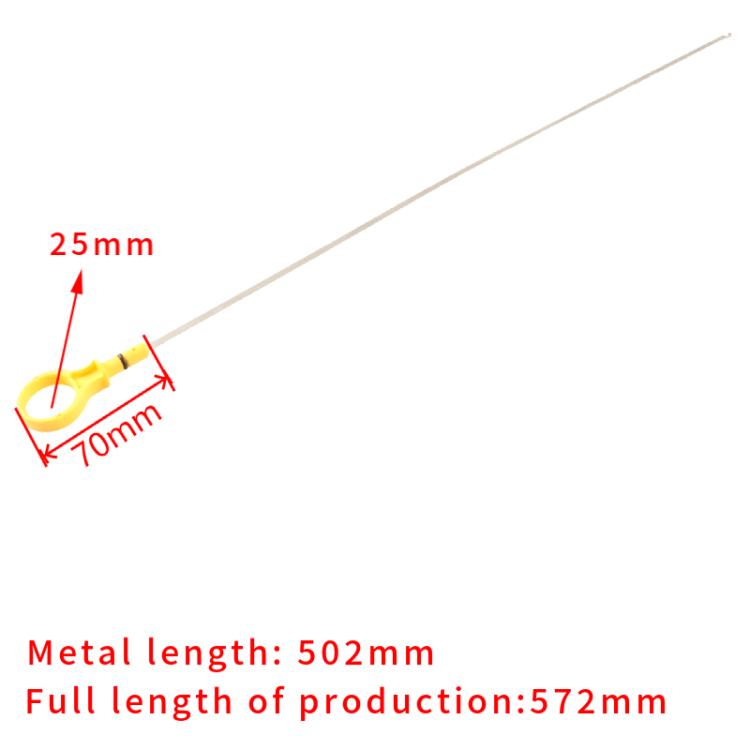 Engine oil dipstick: 70mm tip, 25mm rise; 502mm metal, 572mm total