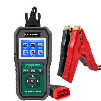 KONNWEI KW470 OBD2 scan tool with color screen and OBD cable with red clamps