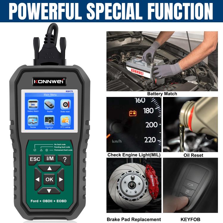 KONNWEI KW470 handheld OBD2 fault diagnostic scan tool with color screen and buttons