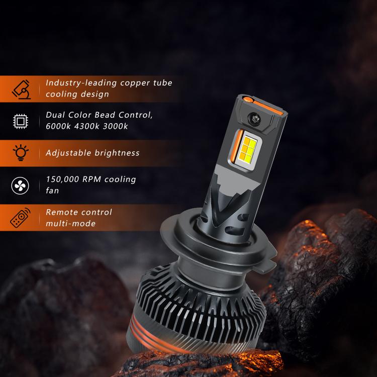 Car LED headlight bulb with remote multi-mode control and cooling fan