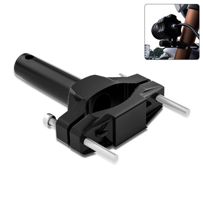Black spotlight mounting bracket with U-clamp and two silver threaded rods