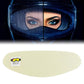 Anti-fog helmet visor lens film, pale cream oval with “remove film before use” label