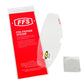 Anti-fog visor lens film packet with one pale cream curved film and cleaning cloth