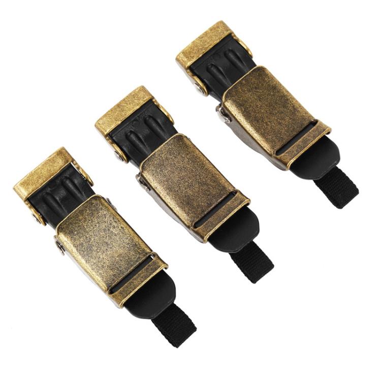 Motorcycle helmet quick-release buckle clips set of three, black straps with copper plating