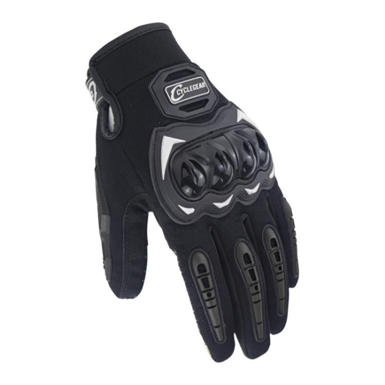 Motorcycle riding anti-slip full-finger gloves, black with CycleGear logo patch