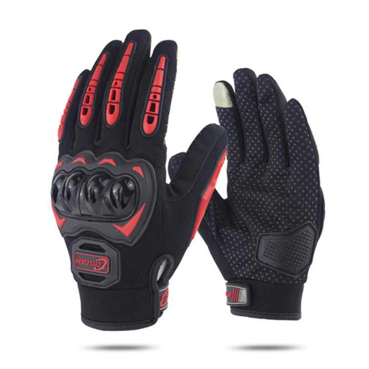 Motorcycle riding anti-slip full-finger gloves, black with red accent stripes