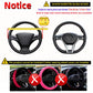 Black textured steering wheel cover with elastic rim for matching steering wheel size