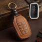 Crazy Horse cowhide car key protection cover, brown, keyring, stitched edges, 4-button panel