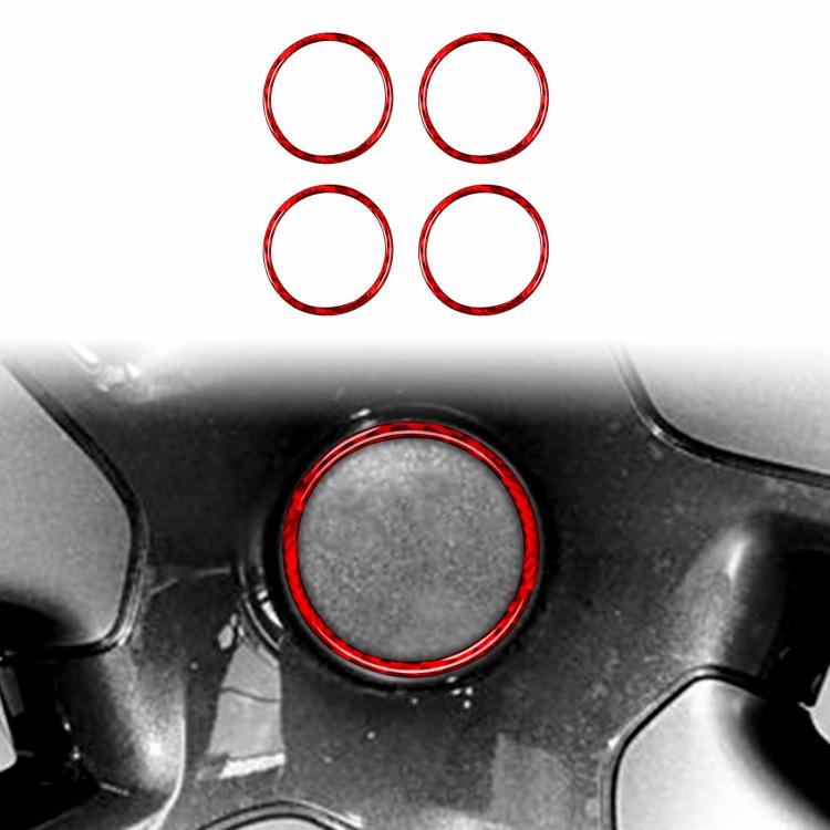 Set of 4 wheel hub decoration rings, red trim with carbon-fiber style