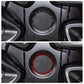 Wheel hub ring installation view: black ring with silver edge, red ring with trim