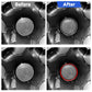 Wheel hub before-and-after: bare center with added red-trim decoration ring