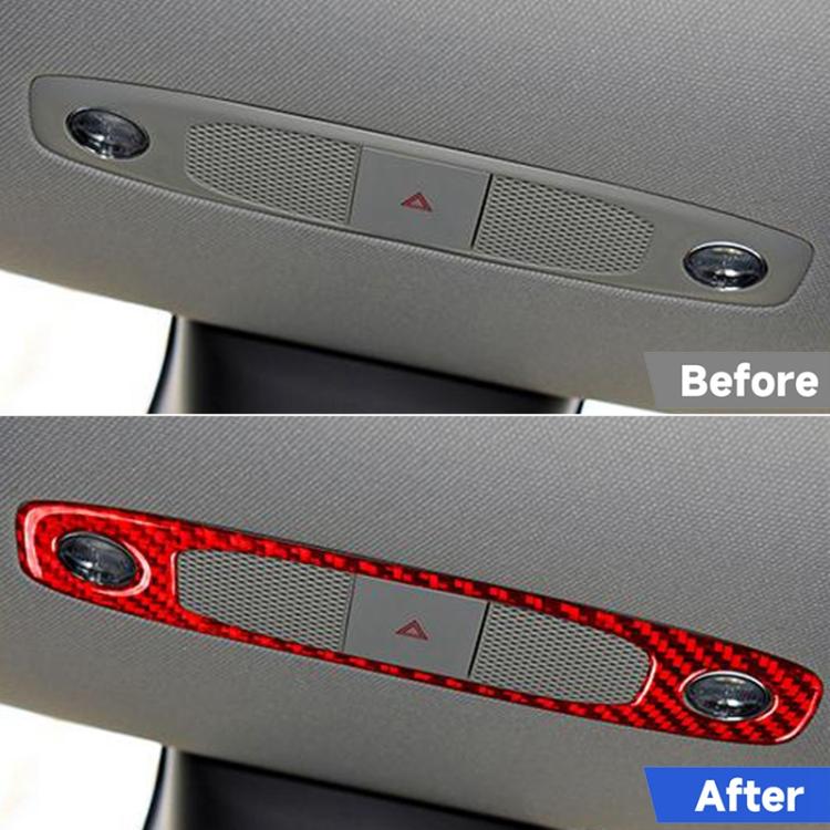 Red carbon-fiber reading light panel sticker on dashboard with triangle cutout