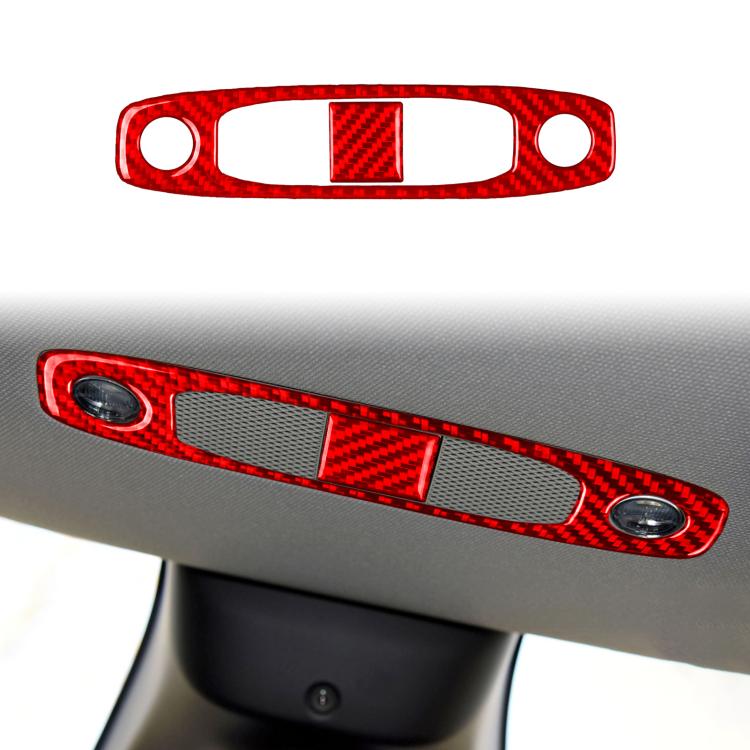 Red carbon-fiber reading light panel cover with two round cutouts and center insert