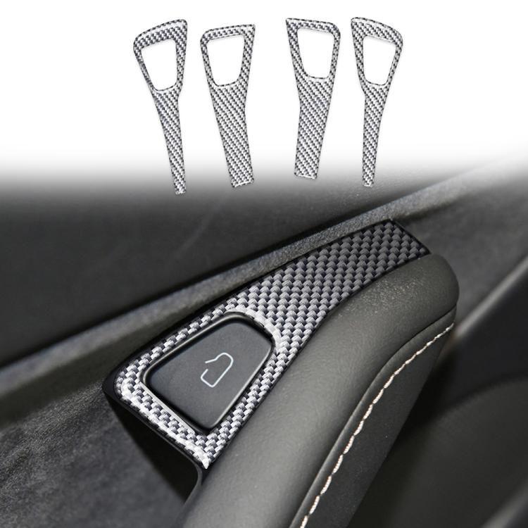 Carbon fiber door switch trim sticker with textured silver weave around window button