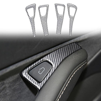 Carbon fiber door switch trim sticker with textured silver weave around window button