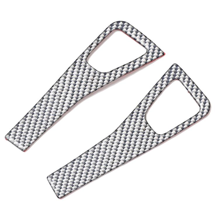 Set of carbon fiber door switch panel trim stickers with silver textured diamond pattern
